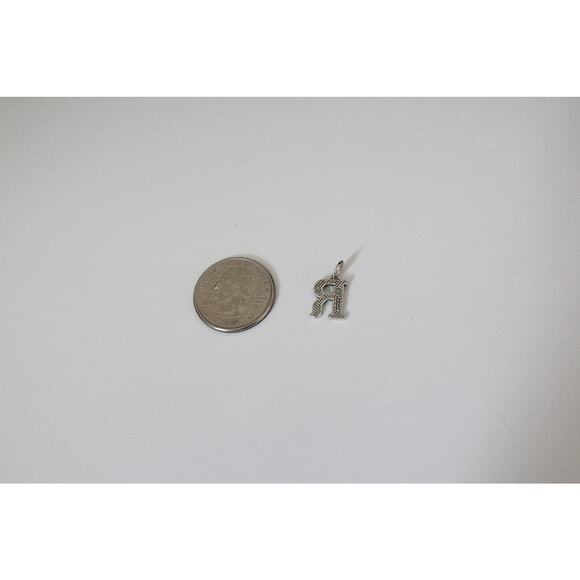 Sterling Silver Uppercase Oxidized R Initial Charm, Silver R Initial Charm - Picture 5 of 9